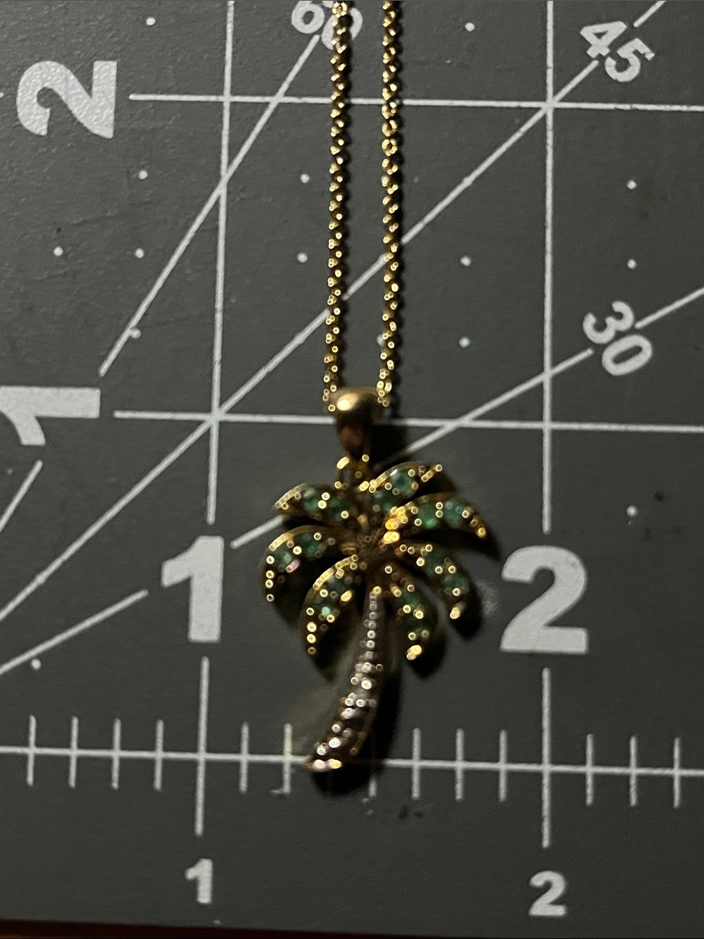VTG FAS Sterling Silver Gold-Toned Palm Tree Pendant Necklace – Green Stones - Picture 6 of 7